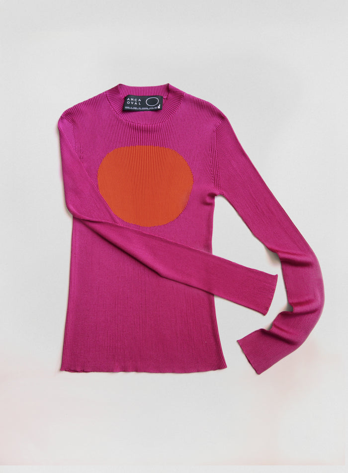 Haut Oval Colorama manches longues Fuschia Rouge