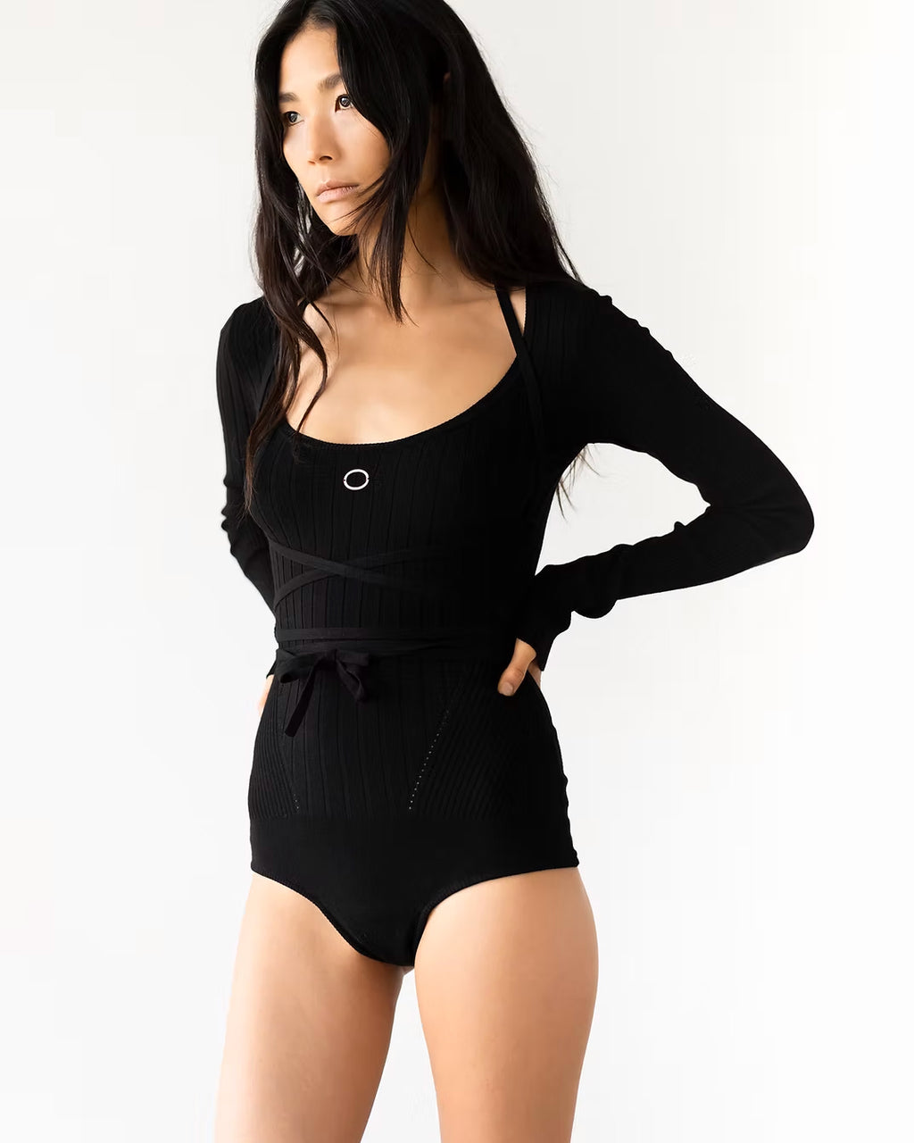 Body noir manches longues en maille eco-viscose - BODY - AMCA OVAL