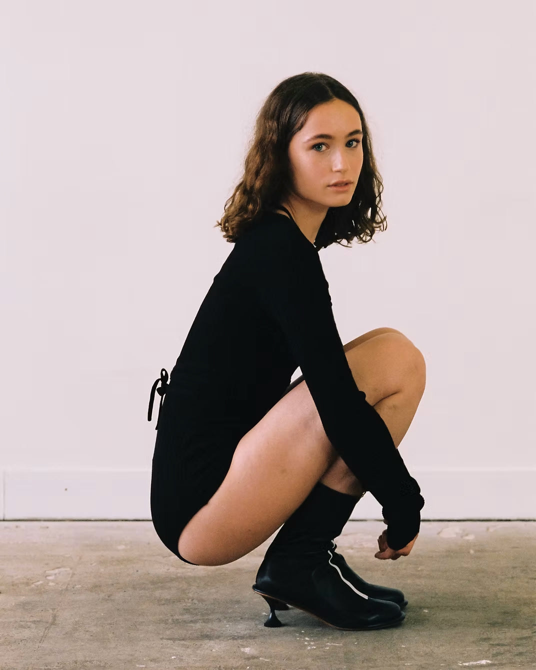 Long-sleeved bodysuit in eco-viscose knit