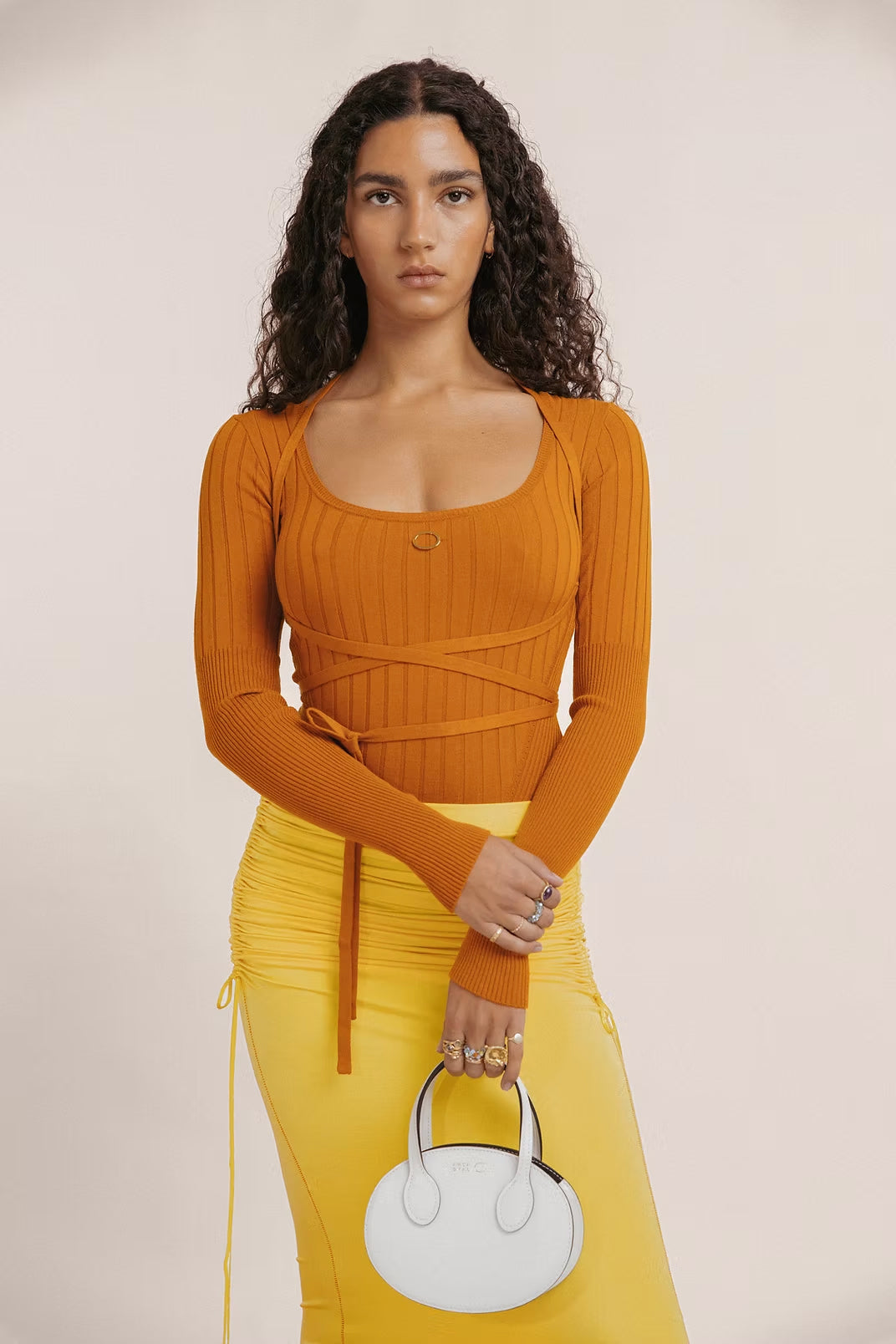 Long-sleeved bodysuit in eco-viscose knit