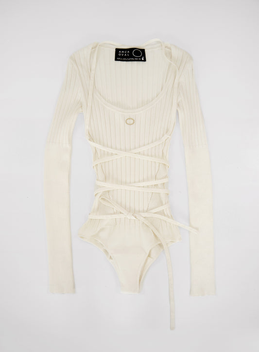 Body ivoire manches longues en maille eco-viscose