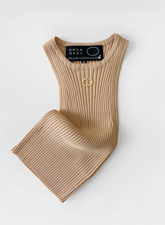Débardeur brodé Oval Crop Beige