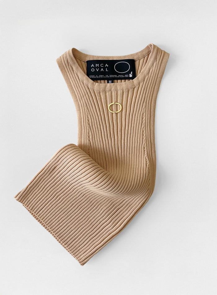 Débardeur brodé Oval Crop Beige