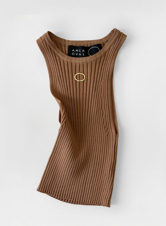 Débardeur brodé Oval Crop Light Brown