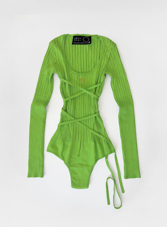 Body manches longues vert en maille eco-viscose