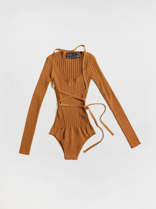 Body marron manches longues en maille eco-viscose
