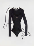 Body noir manches longues en maille eco-viscose - BODY - AMCA OVAL