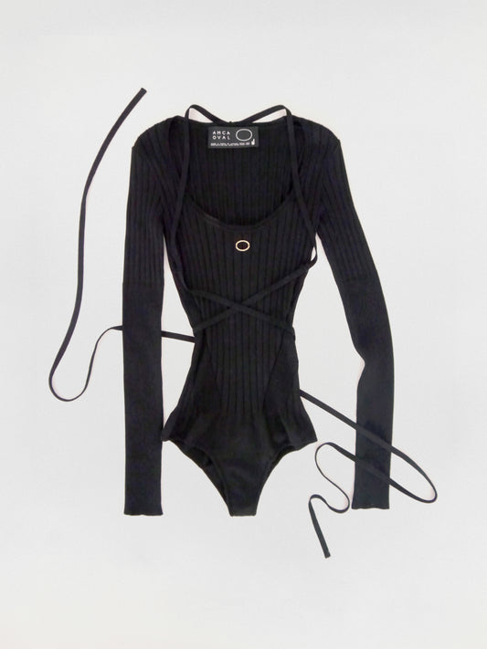 Body noir manches longues en maille eco-viscose