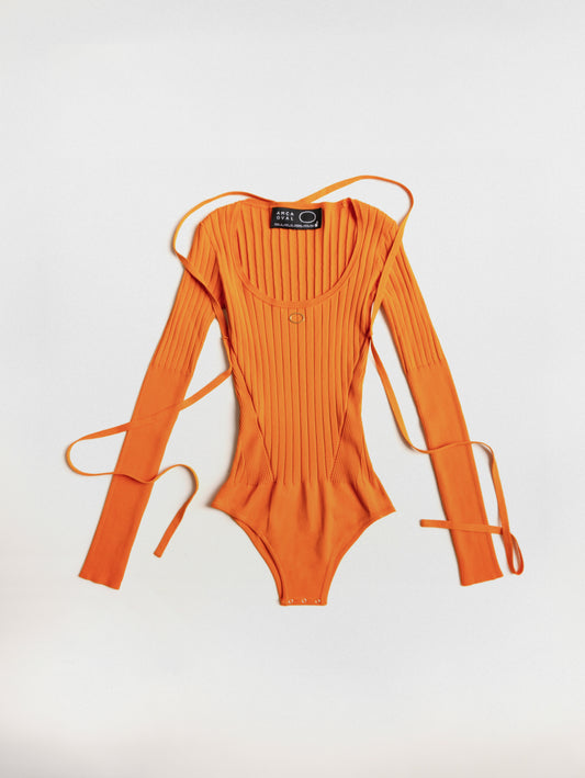 Body orange manches longues en maille eco-viscose