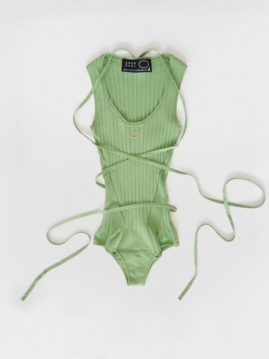 Body vert en maille sans manches eco-viscose