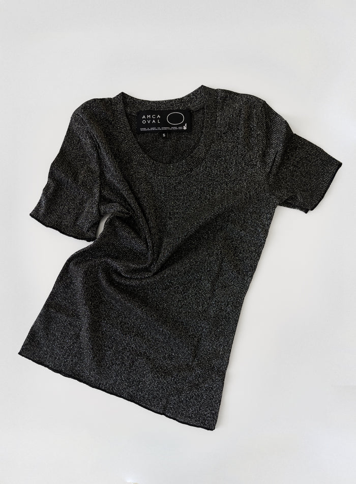 Top manches courtes noir brillant